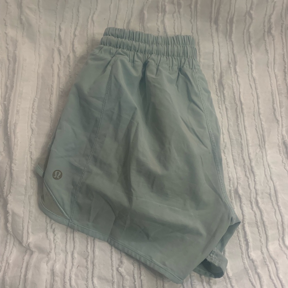 Light blue Lululemon shorts.